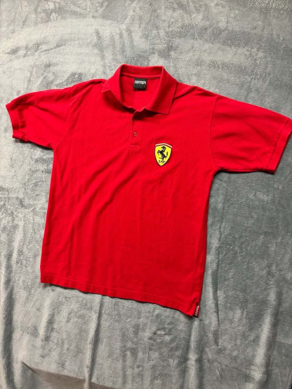 Vintage Ferrari Scuderia Formula 1 Red Cotton Polo Shirt Men's Large